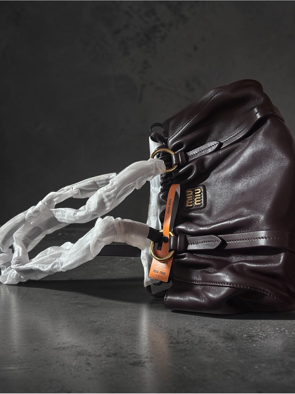 Miu Miu Dark Brown Leather Messenger Bag with Gold Hardware